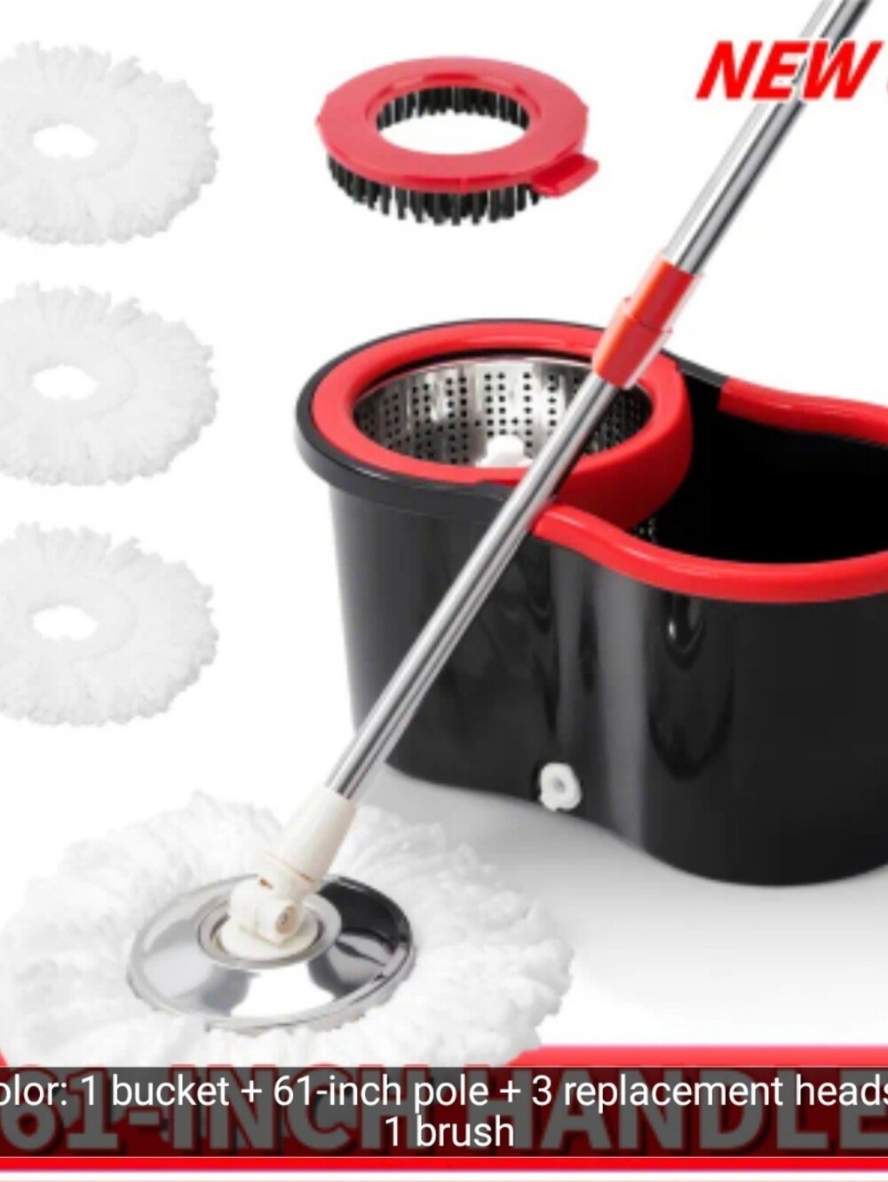 Spin Mop and Bucket Set with Replacement Heads - Red